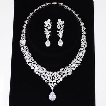 Royal CZ Bridal Necklace and Earrings Set , Bridal Jewelry Set, Bridal Earrings And Necklace, Statement Earrings Cz, Necklace Set